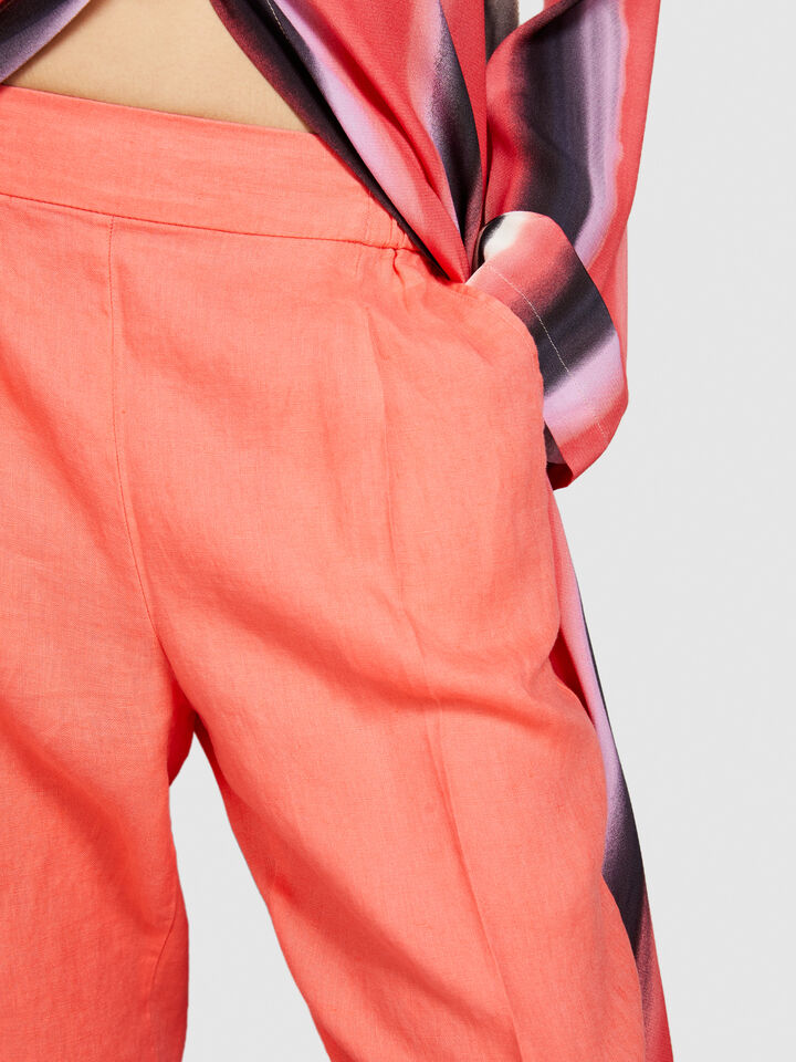 100% linen joggers - women's joggers - Coral | Sisley image number 5